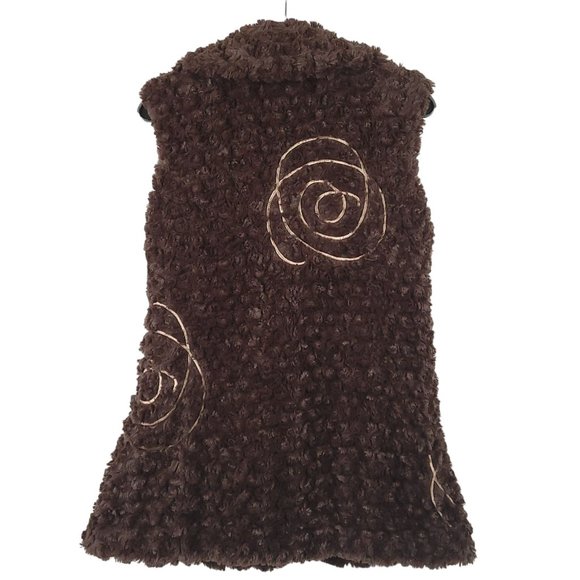 CoVelo Clothing Teddy Bear Vest Jacket Womens Sz 8 Snap Close Brown Faux Fur - Picture 2 of 16